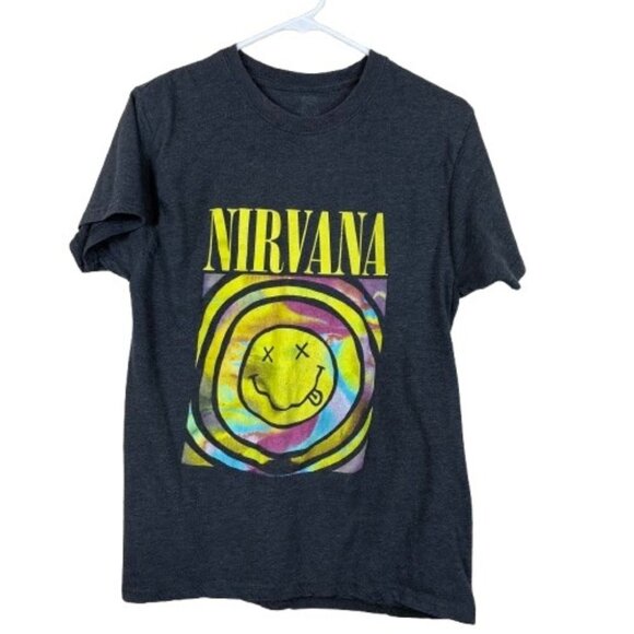 Nirvana Graphic Print Band Tee Gray Size Large Grunge - Picture 1 of 6